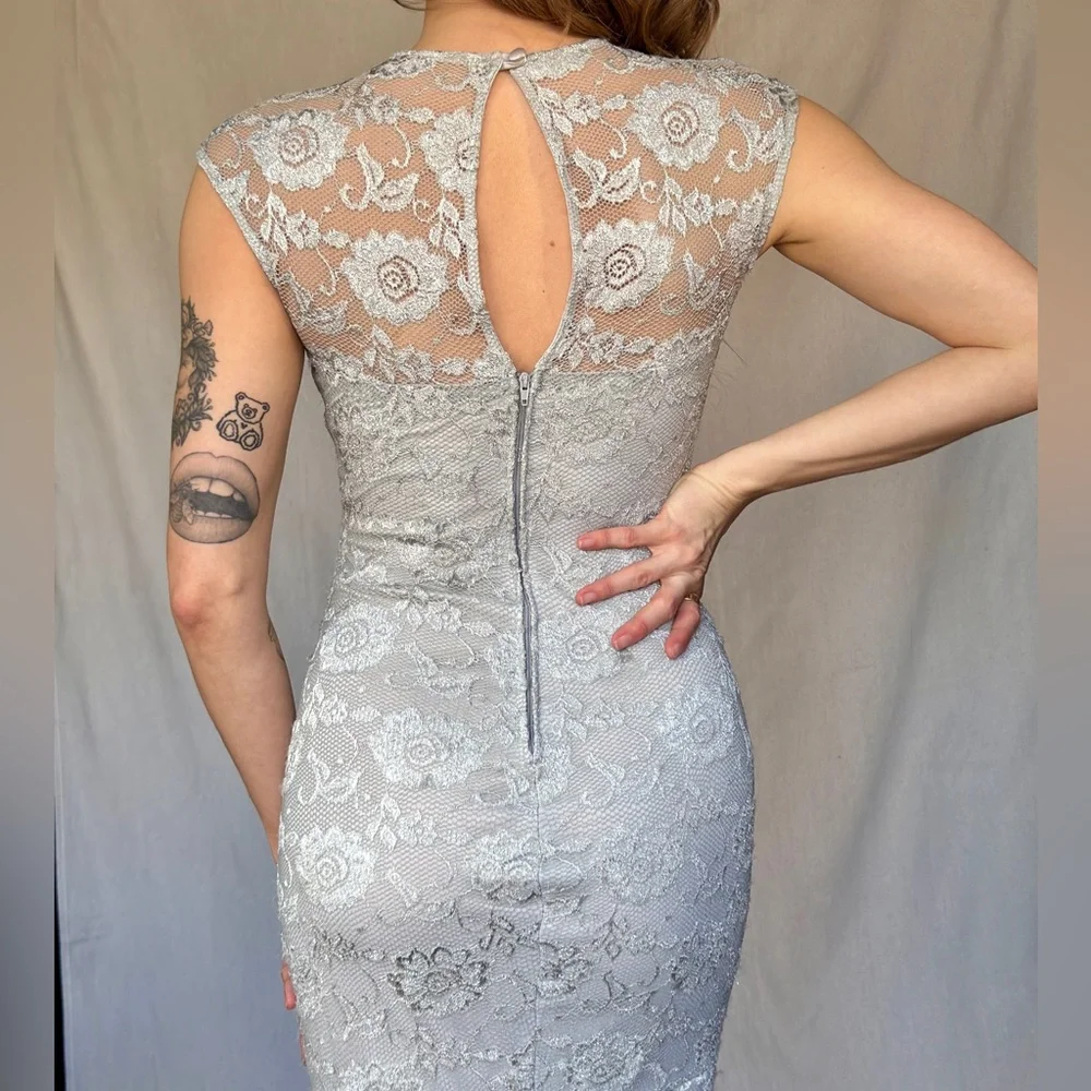 Vintage Y2K Silver Mermaid Bodycon Keyhole Dress - Picture 4 of 9